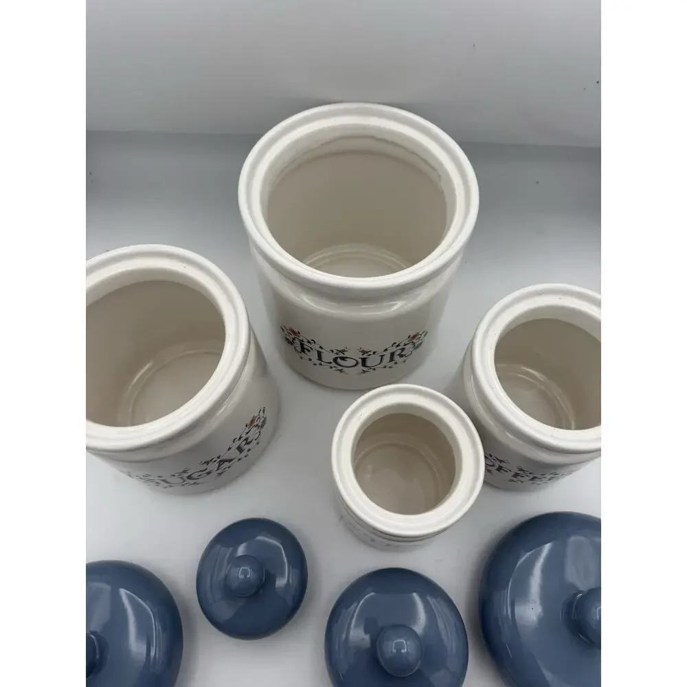 Vintage Jay Blue & White Floral Cottagecore 4 Piece Canister Set EUC Granny Core